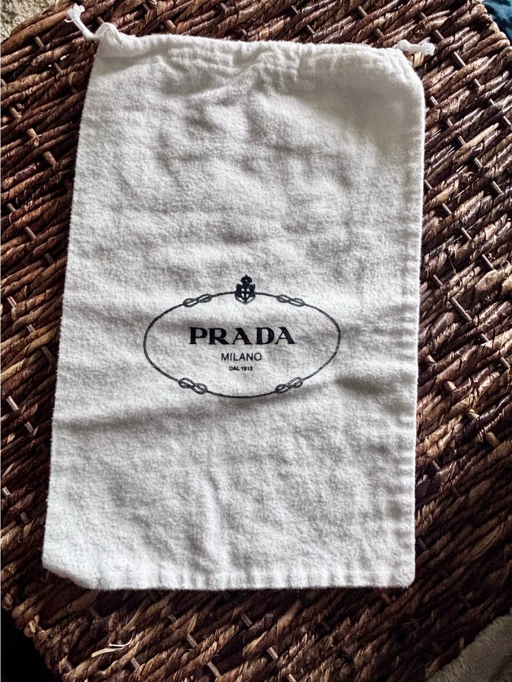 Prada Dust Cover Drawstring Bag White 8 x 13” Authentic Travel Storage Pouch.